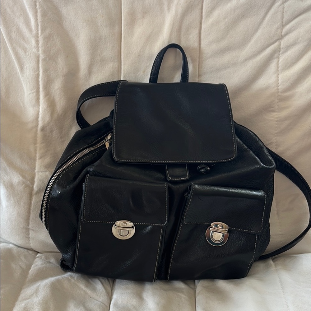 Perlina Black Leather Backpack